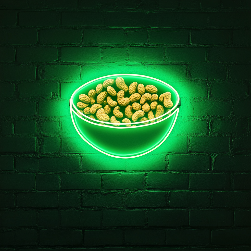 Bowl of Mixed Nuts - Green Neon Sign, 18 Inches