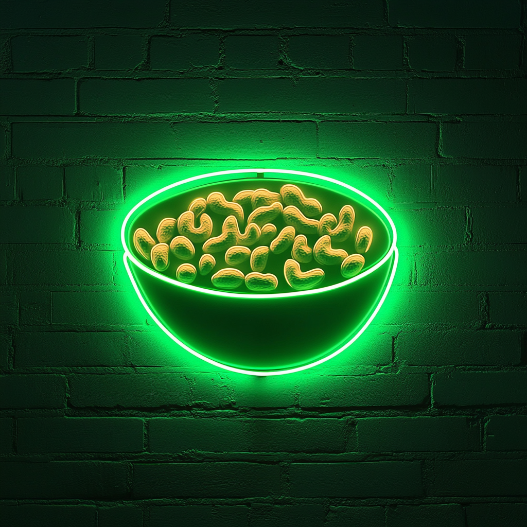 Bowl of Mixed Nuts - Green Neon Sign, 18 Inches