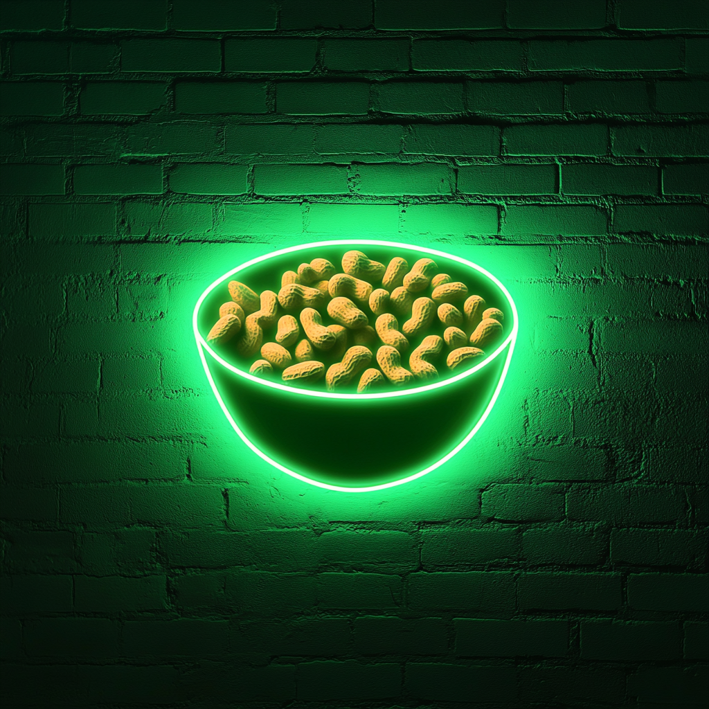 Bowl of Mixed Nuts - Green Neon Sign, 18 Inches