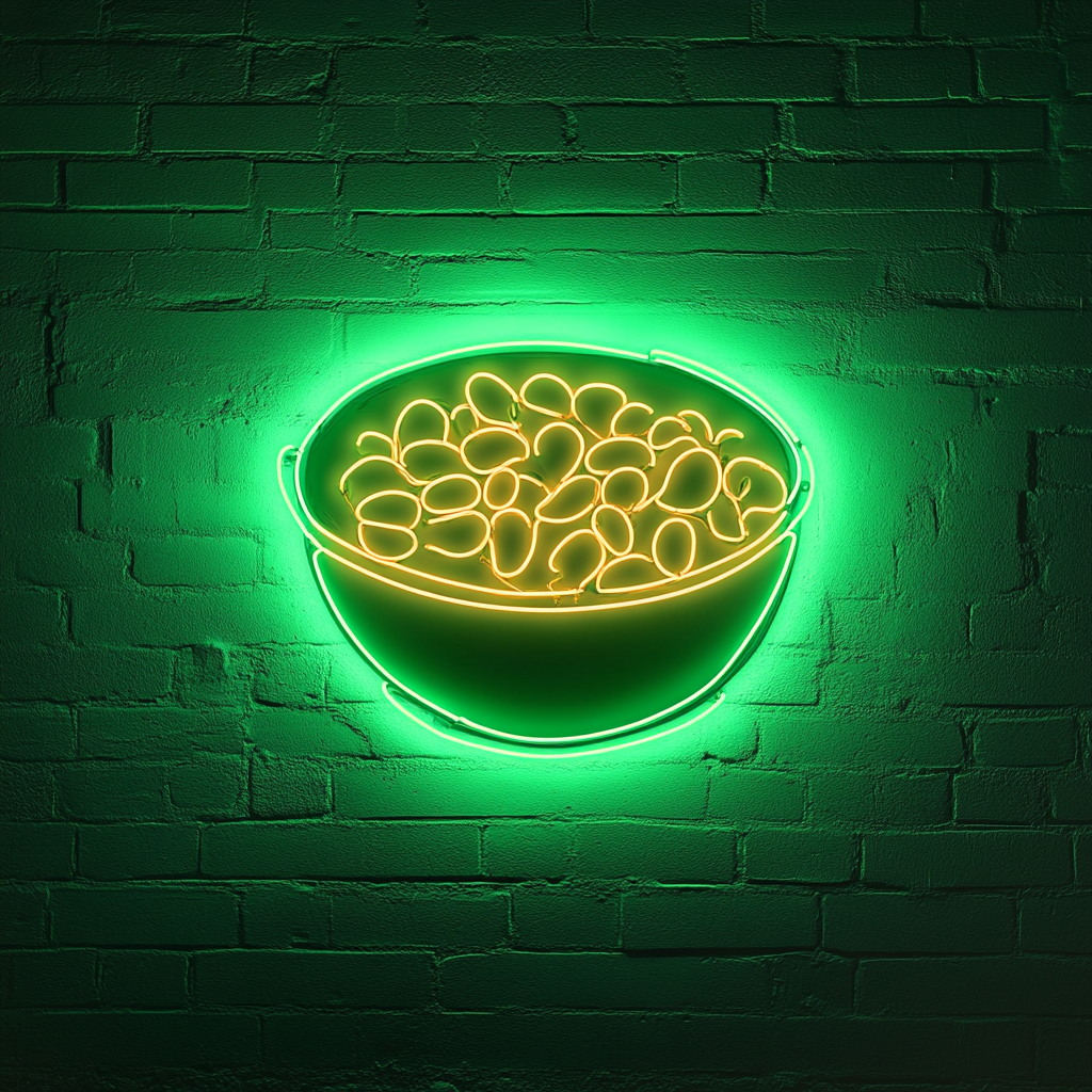 Bowl of Mixed Nuts - Green Neon Sign, 18 Inches