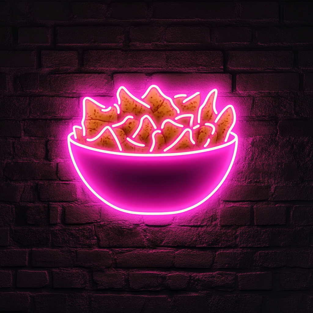 Bowl of Nachos with Cheese - Pink Neon Sign, 18 Inches