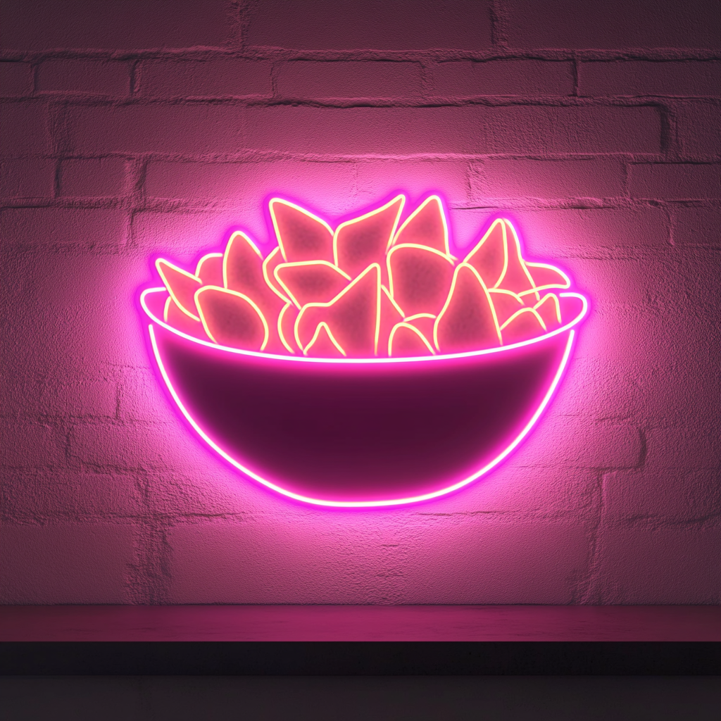 Bowl of Nachos with Cheese - Pink Neon Sign, 24 Inches