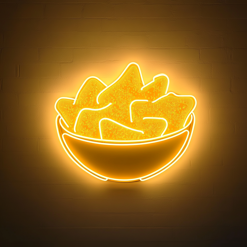Bowl of Nachos with Cheese - Yellow Neon Sign, 24 Inches