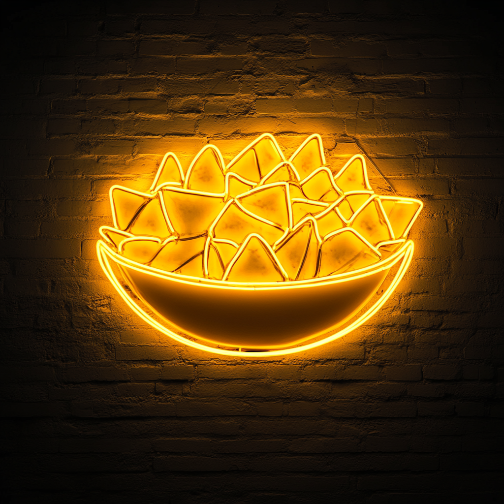 Bowl of Nachos with Cheese - Yellow Neon Sign, 24 Inches