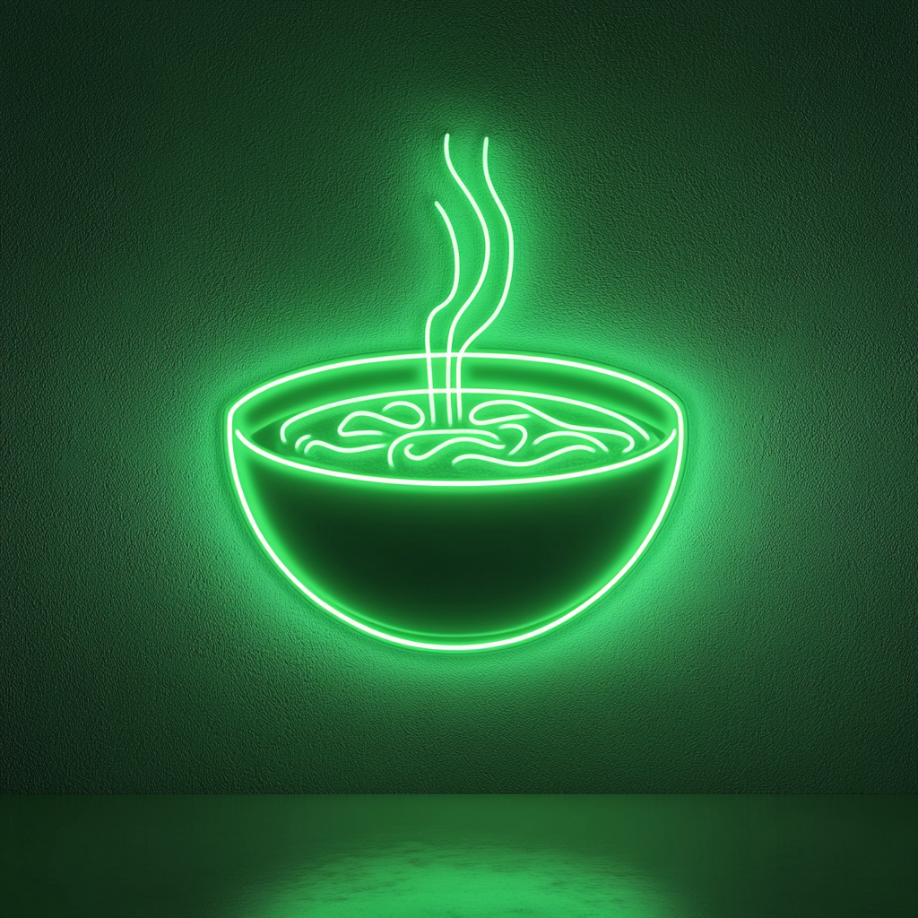 Bowl of Pho - Green Neon Sign, 24 Inches
