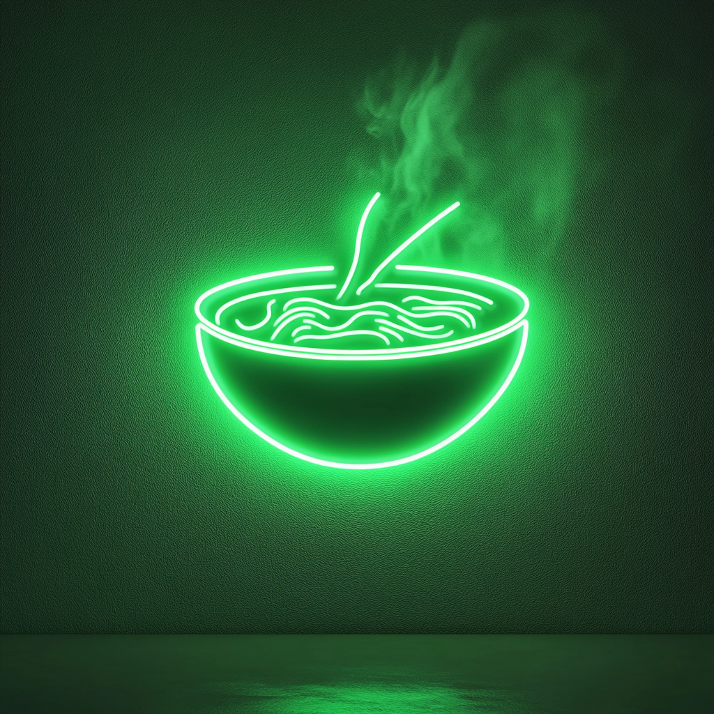Bowl of Pho - Green Neon Sign, 24 Inches