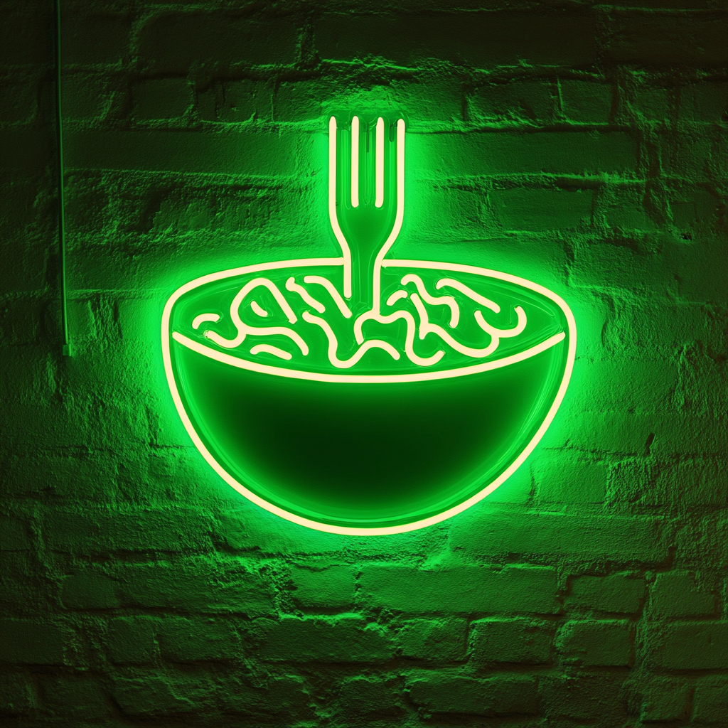 Bowl of Salad with Fork - Green Neon Sign, 24 Inches