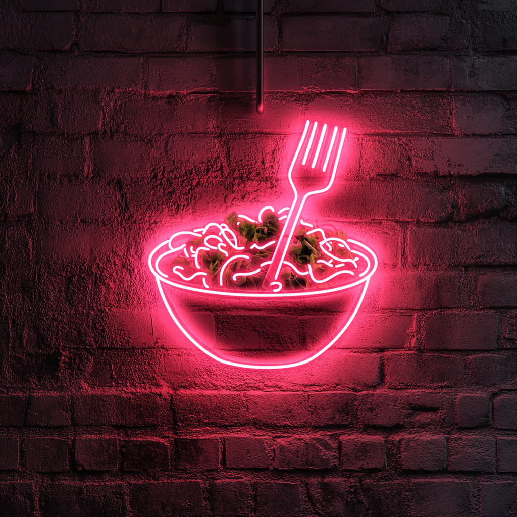 Bowl of Salad with Fork - Pink Neon Sign, 18 Inches