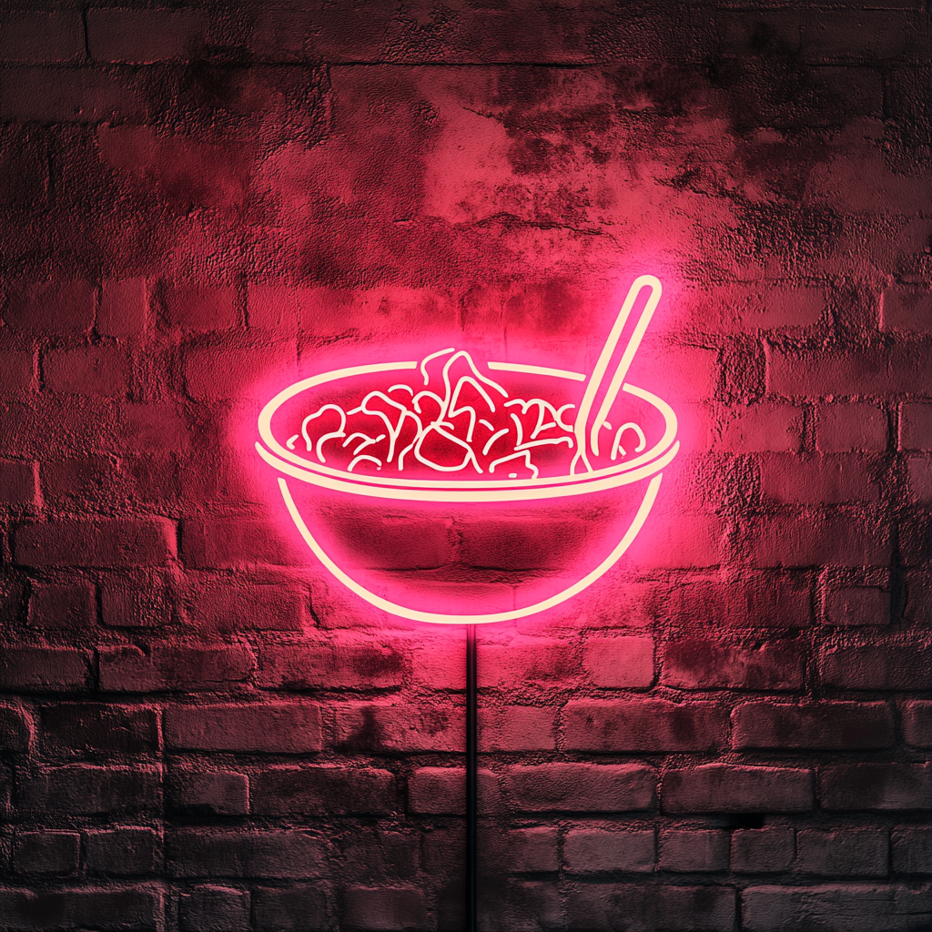 Bowl of Salad with Fork - Pink Neon Sign, 24 Inches