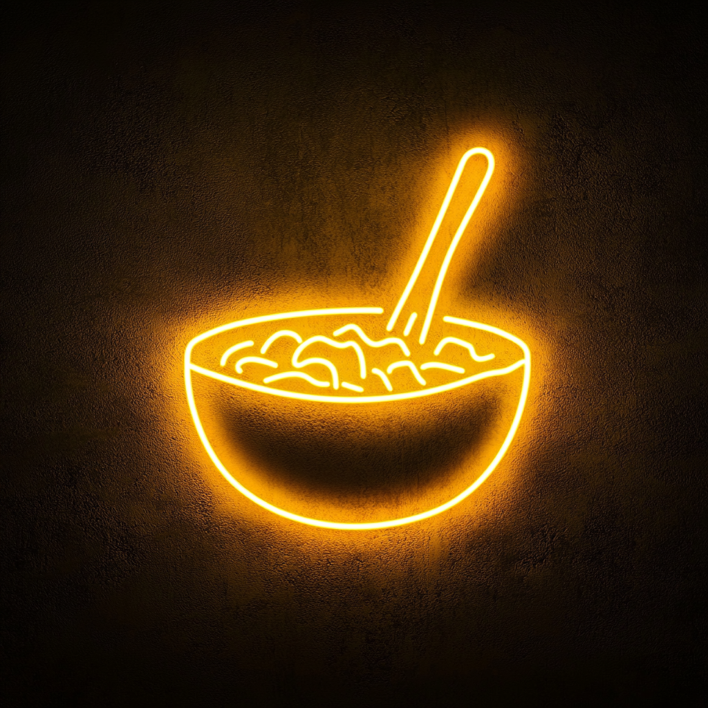 Bowl of Salad with Fork - Yellow Neon Sign, 18 Inches