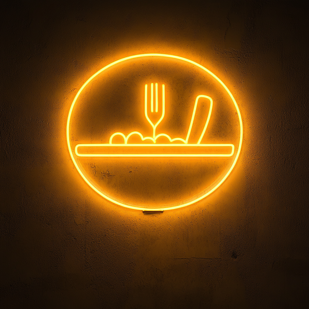 Bowl of Salad with Fork - Yellow Neon Sign, 18 Inches