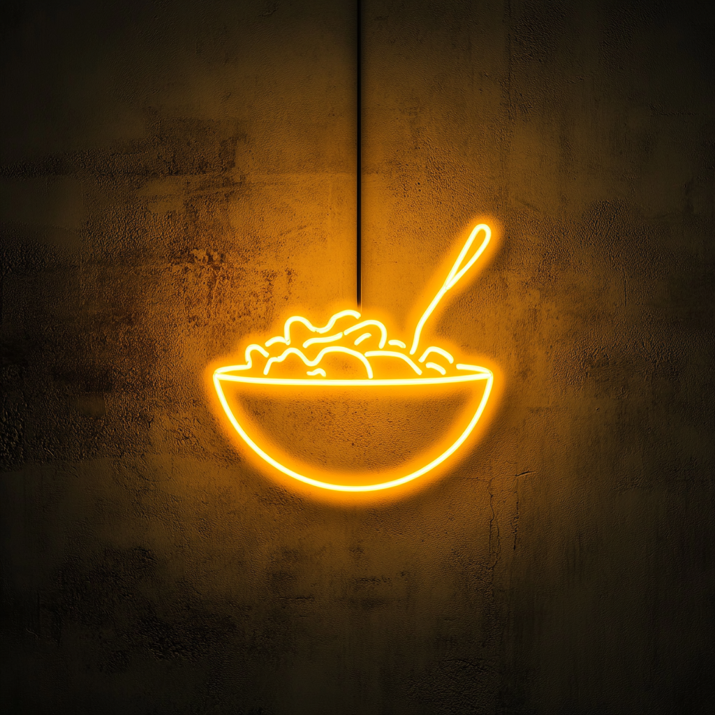 Bowl of Salad with Fork - Yellow Neon Sign, 24 Inches