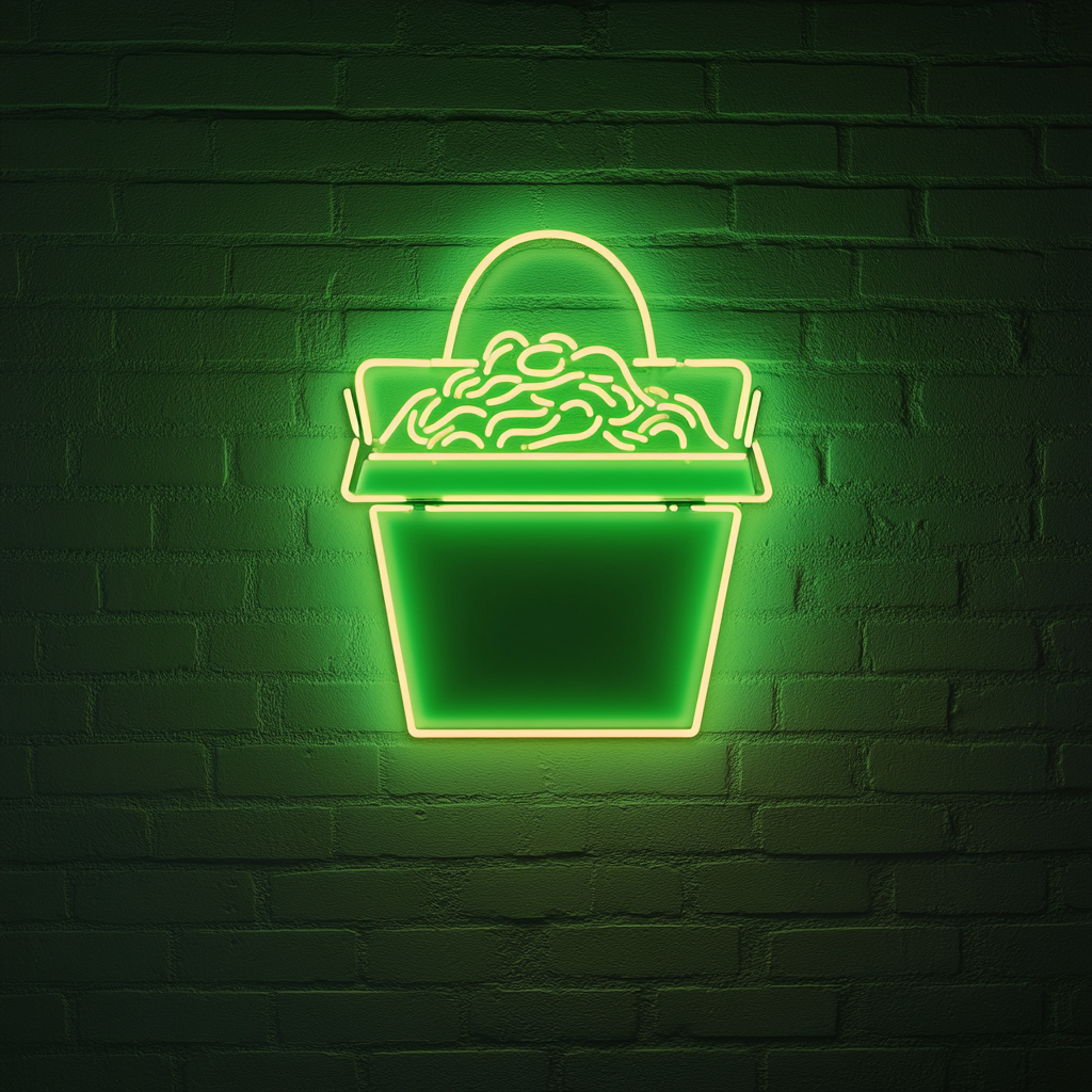 Box of Takeout Noodles - Green Neon Sign, 24 Inches