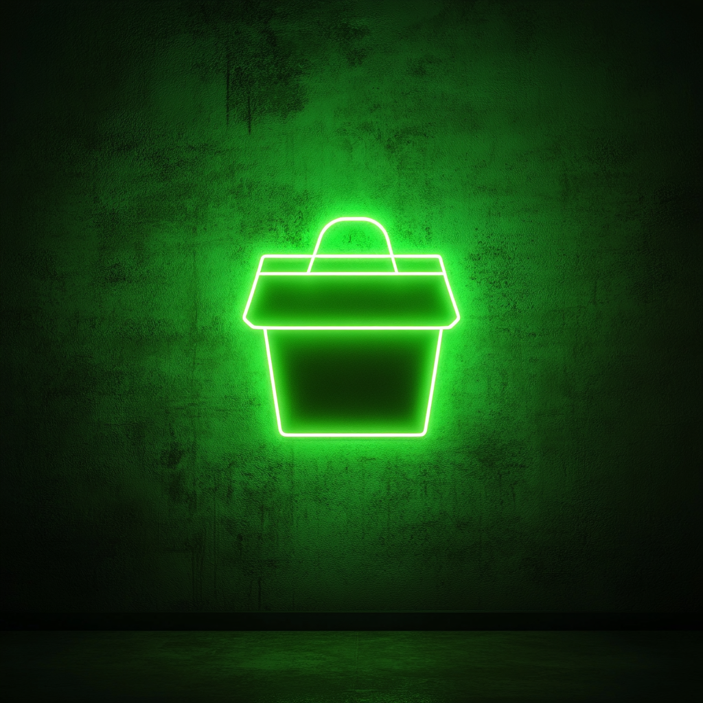 Box of Takeout Noodles - Green Neon Sign, 24 Inches
