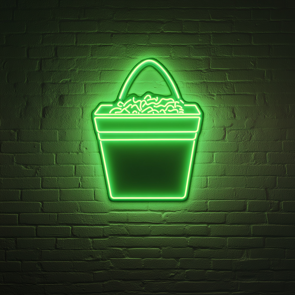 Box of Takeout Noodles - Green Neon Sign, 24 Inches