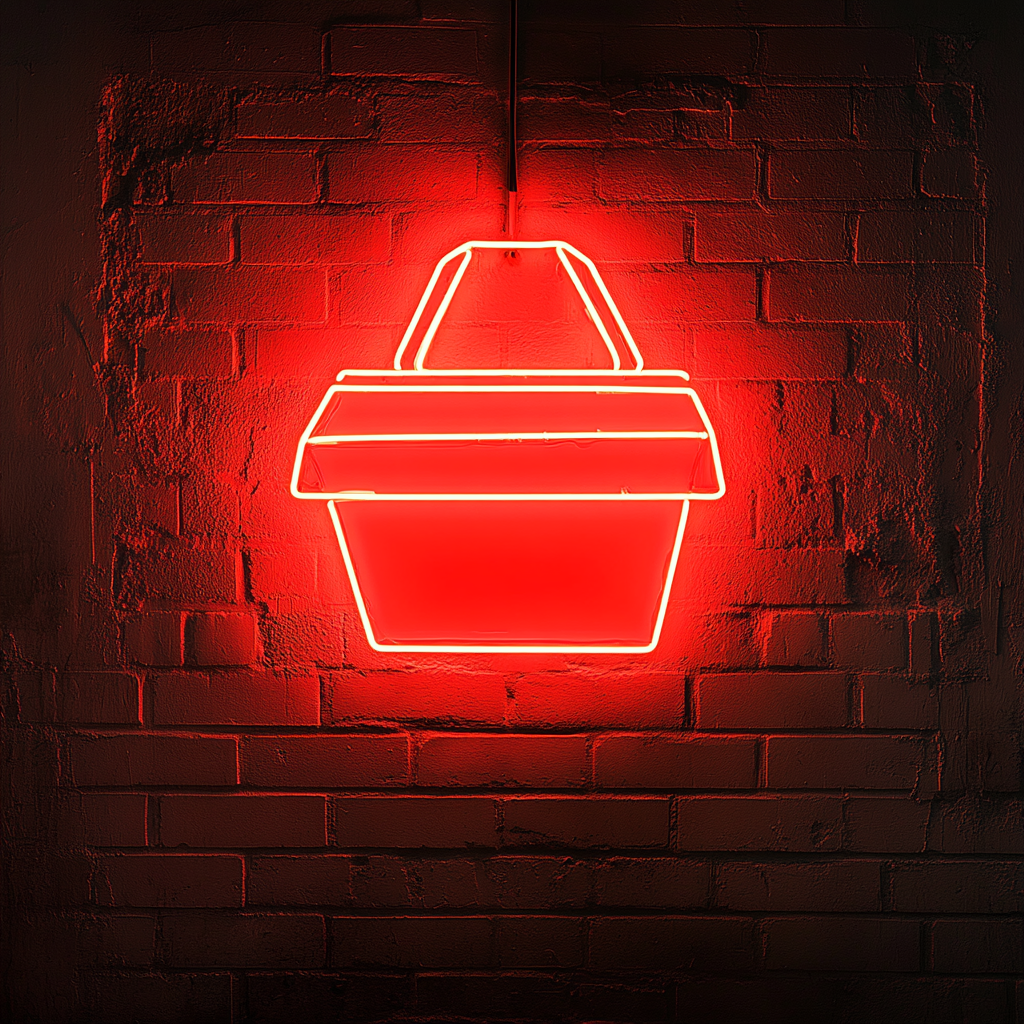 Box of Takeout Noodles - Red Neon Sign, 24 Inches