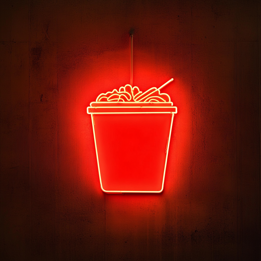 Box of Takeout Noodles - Red Neon Sign, 24 Inches