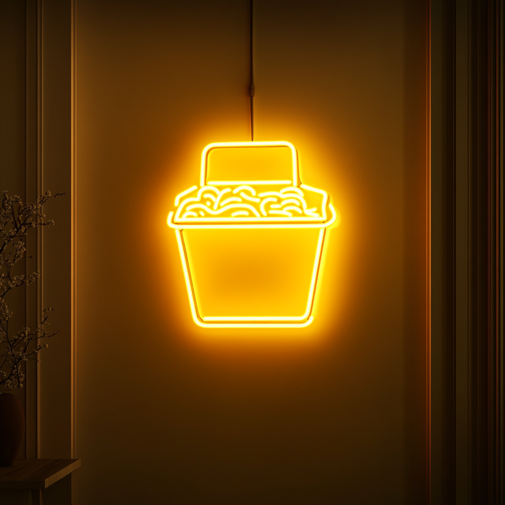 Box of Takeout Noodles - Yellow Neon Sign, 24 Inches