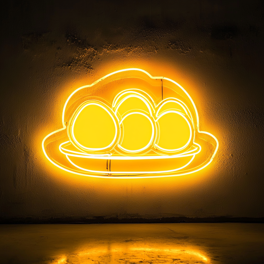 Breakfast Platter with Eggs - Yellow Neon Sign, 18 Inches