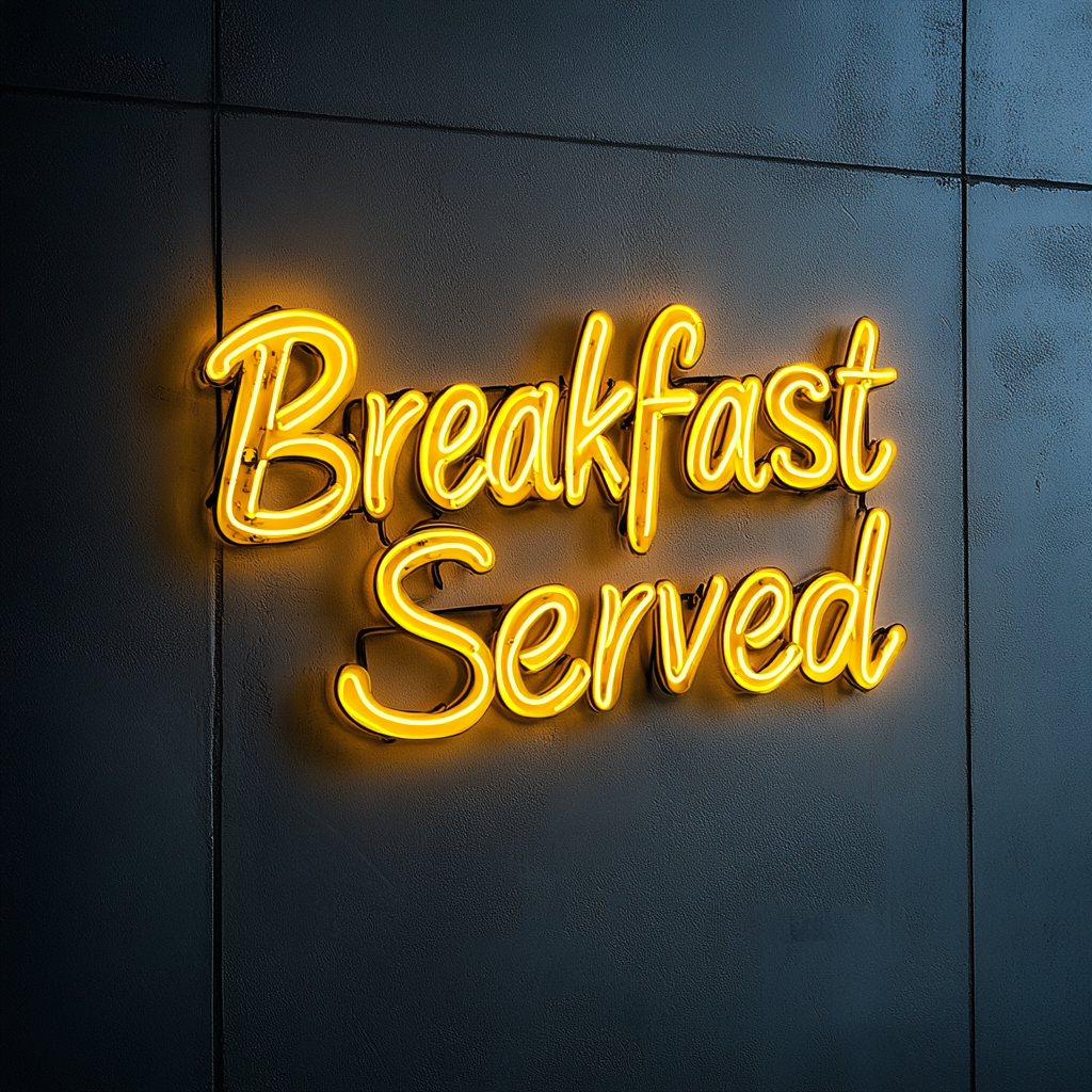 "Breakfast Served" - Yellow Neon Sign, 24 Inches