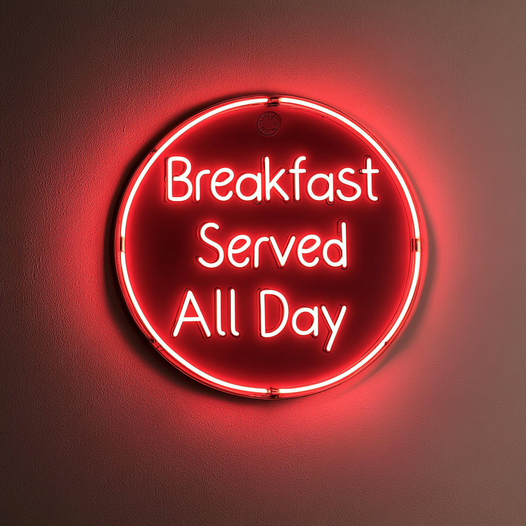 "Breakfast Served All Day" - Red Neon Sign, 24 Inches