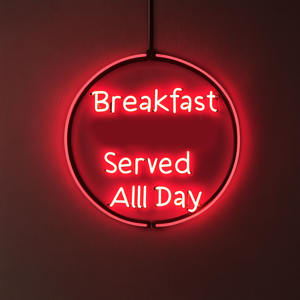 "Breakfast Served All Day" - Red Neon Sign, 24 Inches