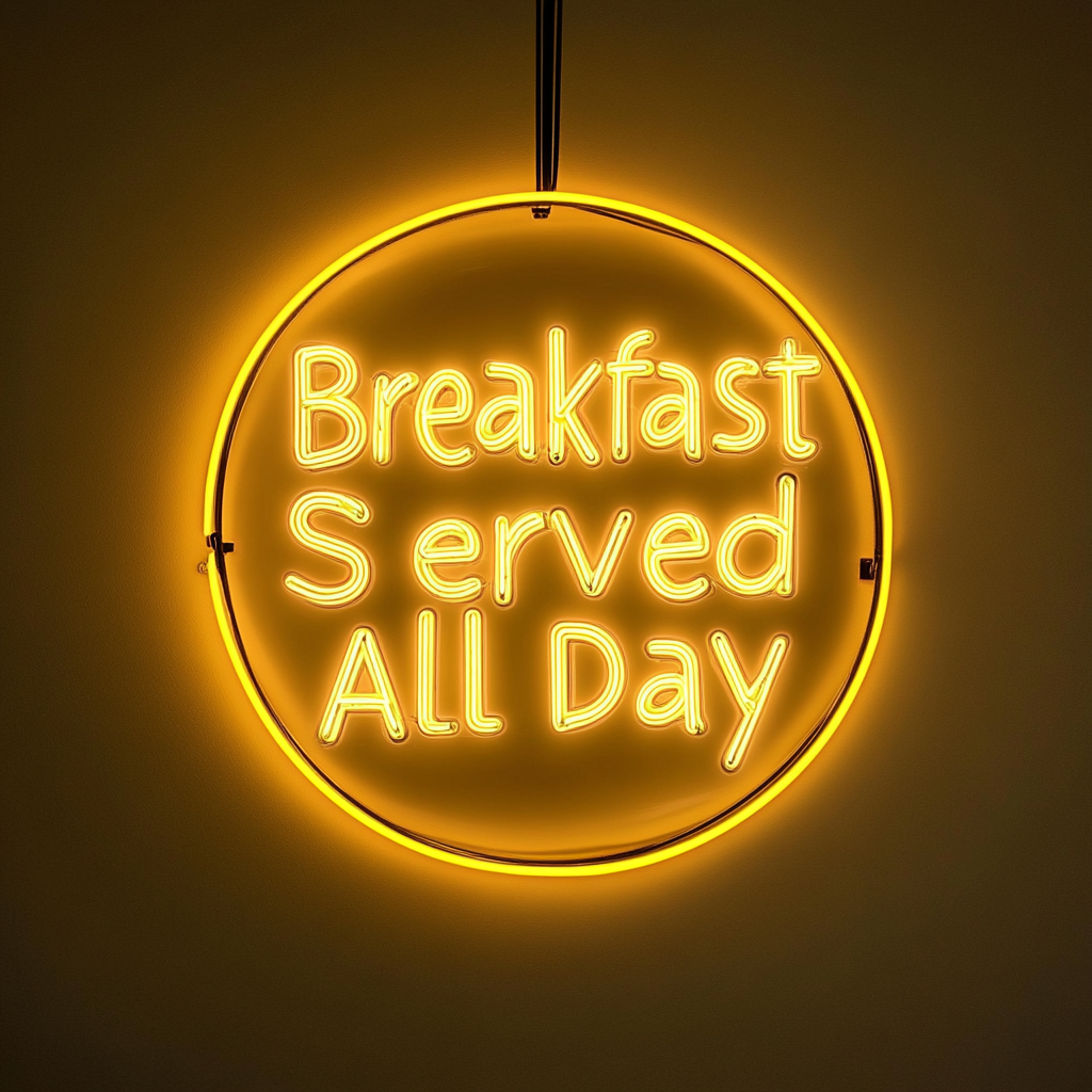 "Breakfast Served All Day" - Yellow Neon Sign, 24 Inches