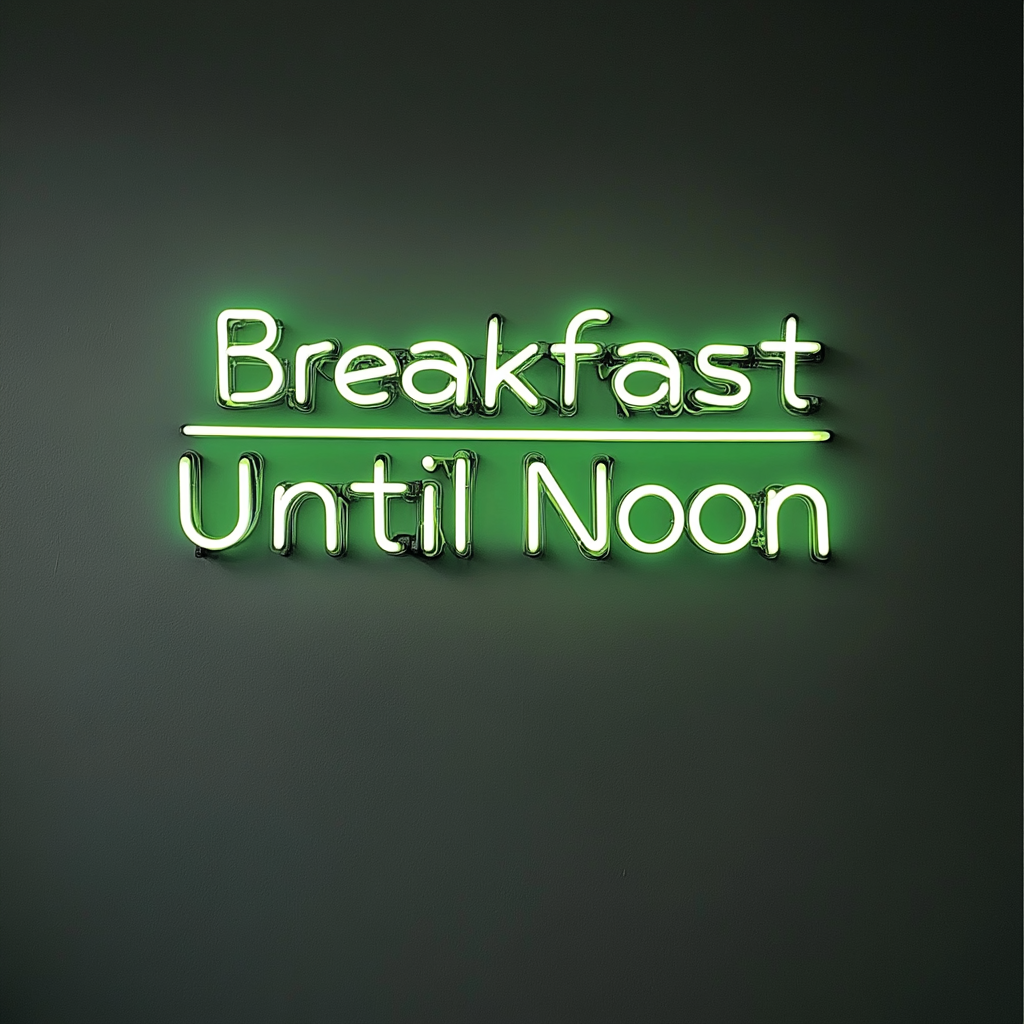 "Breakfast Until Noon" - Green Neon Sign, 24 Inches