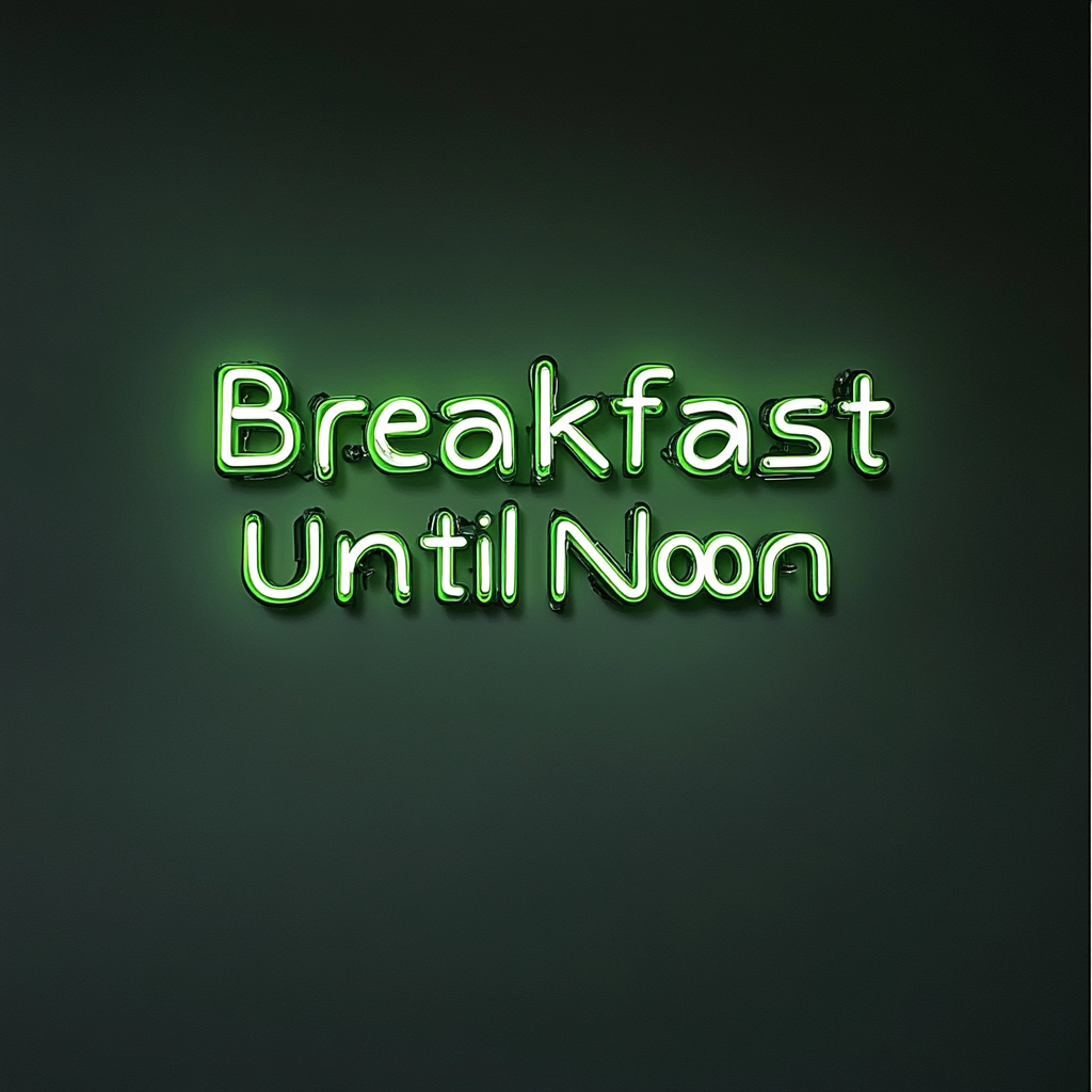 "Breakfast Until Noon" - Green Neon Sign, 18 Inches