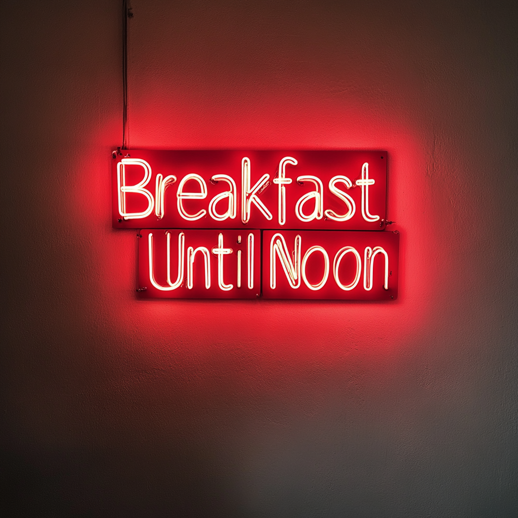 "Breakfast Until Noon" - Red Neon Sign, 18 Inches