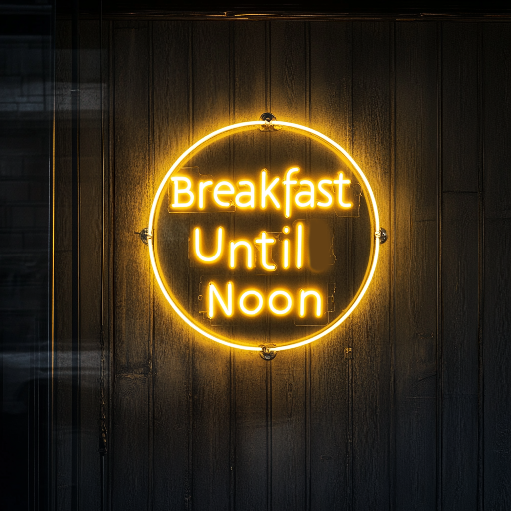 "Breakfast Until Noon" - Yellow Neon Sign, 24 Inches