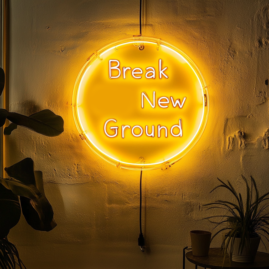 "Break New Ground" - Yellow Neon Sign, 18 Inches