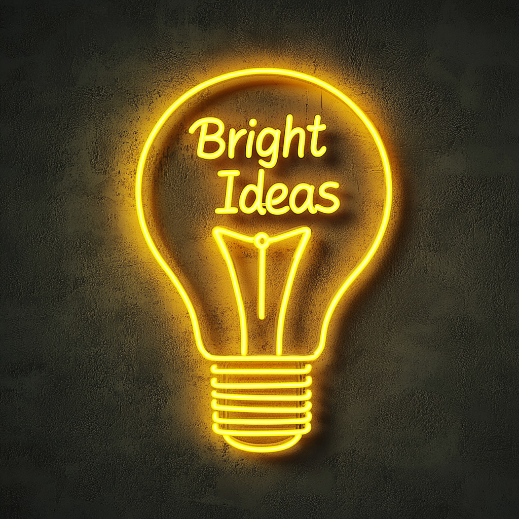 "Bright Ideas" - Yellow Neon Sign, 18 Inches