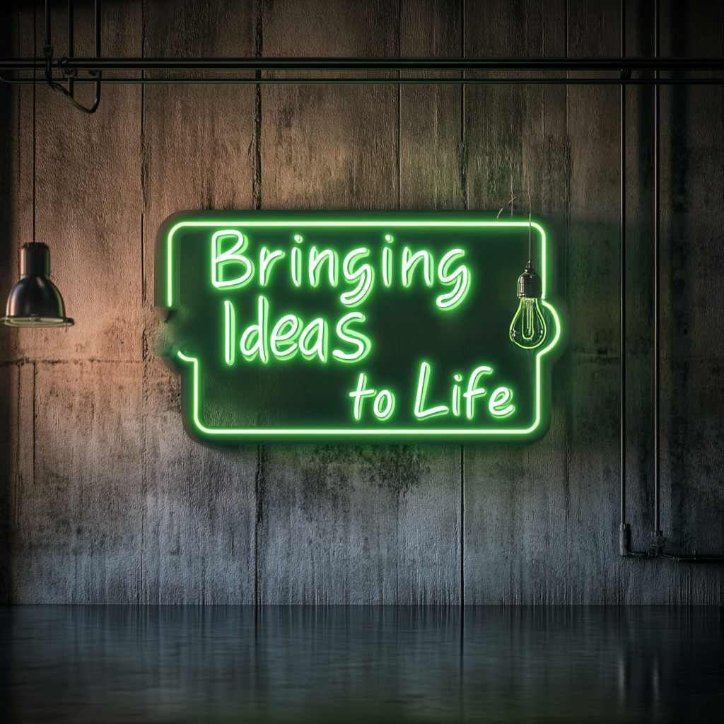 "Bringing Ideas to Life" - Green Neon Sign, 24 Inches