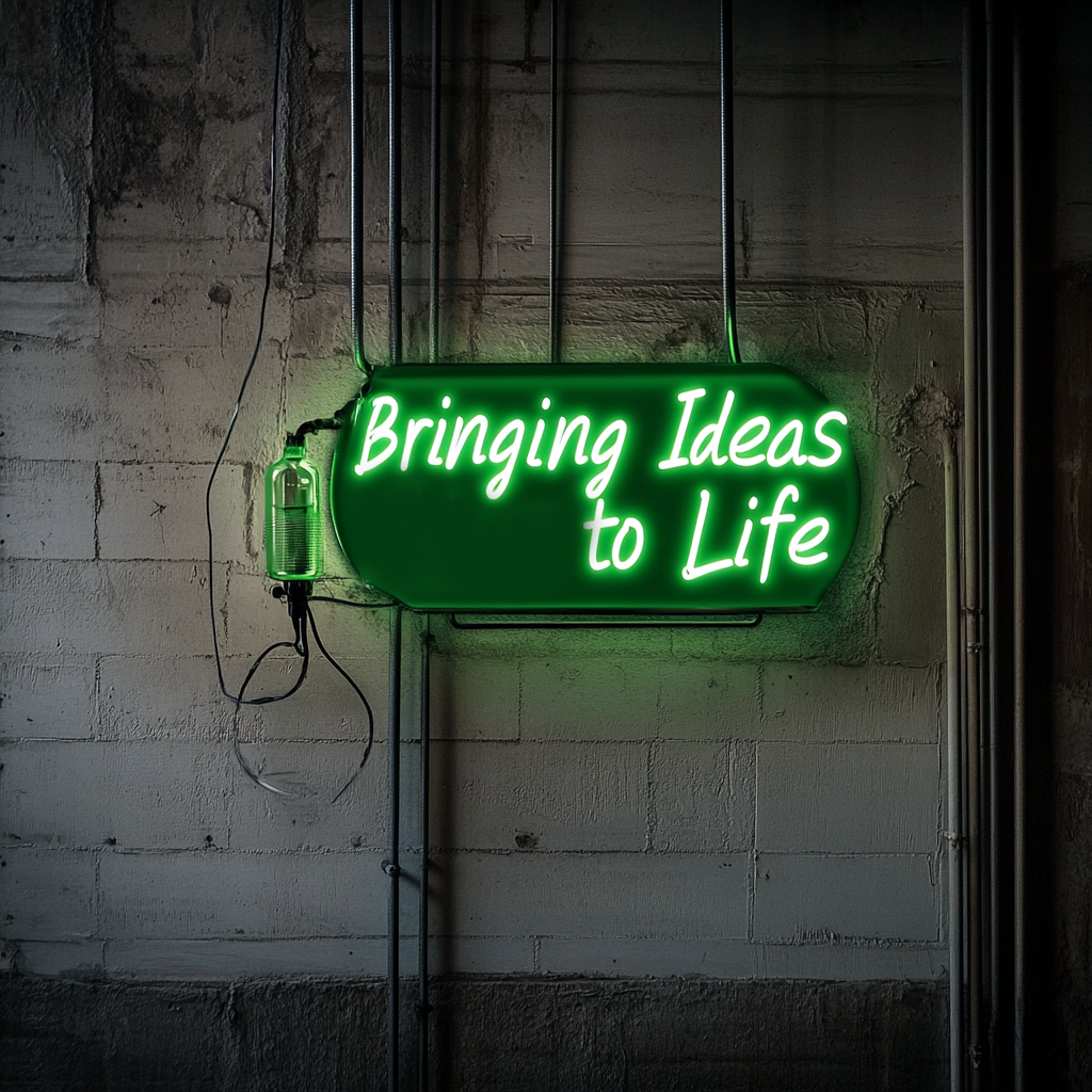 "Bringing Ideas to Life" - Green Neon Sign, 24 Inches