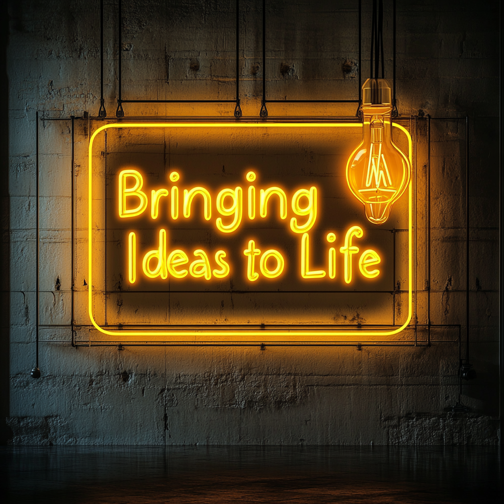 "Bringing Ideas to Life" - Yellow Neon Sign, 24 Inches