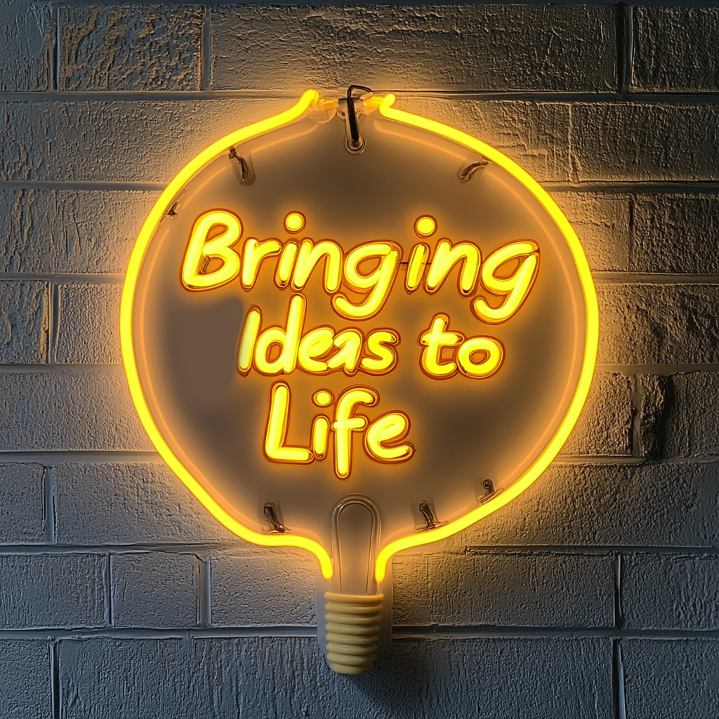 "Bringing Ideas to Life" - Yellow Neon Sign, 24 Inches