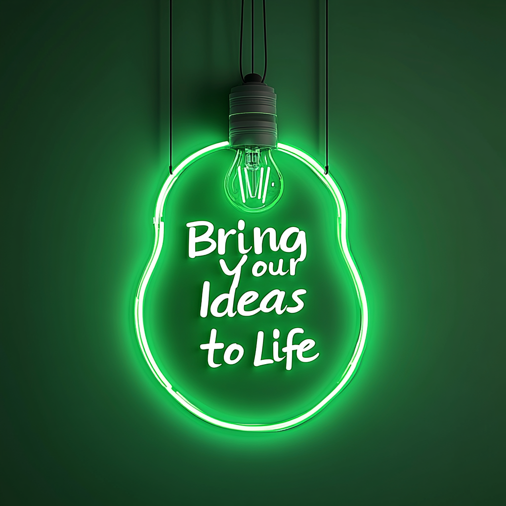 "Bring Your Ideas to Life" - Green Neon Sign, 24 Inches