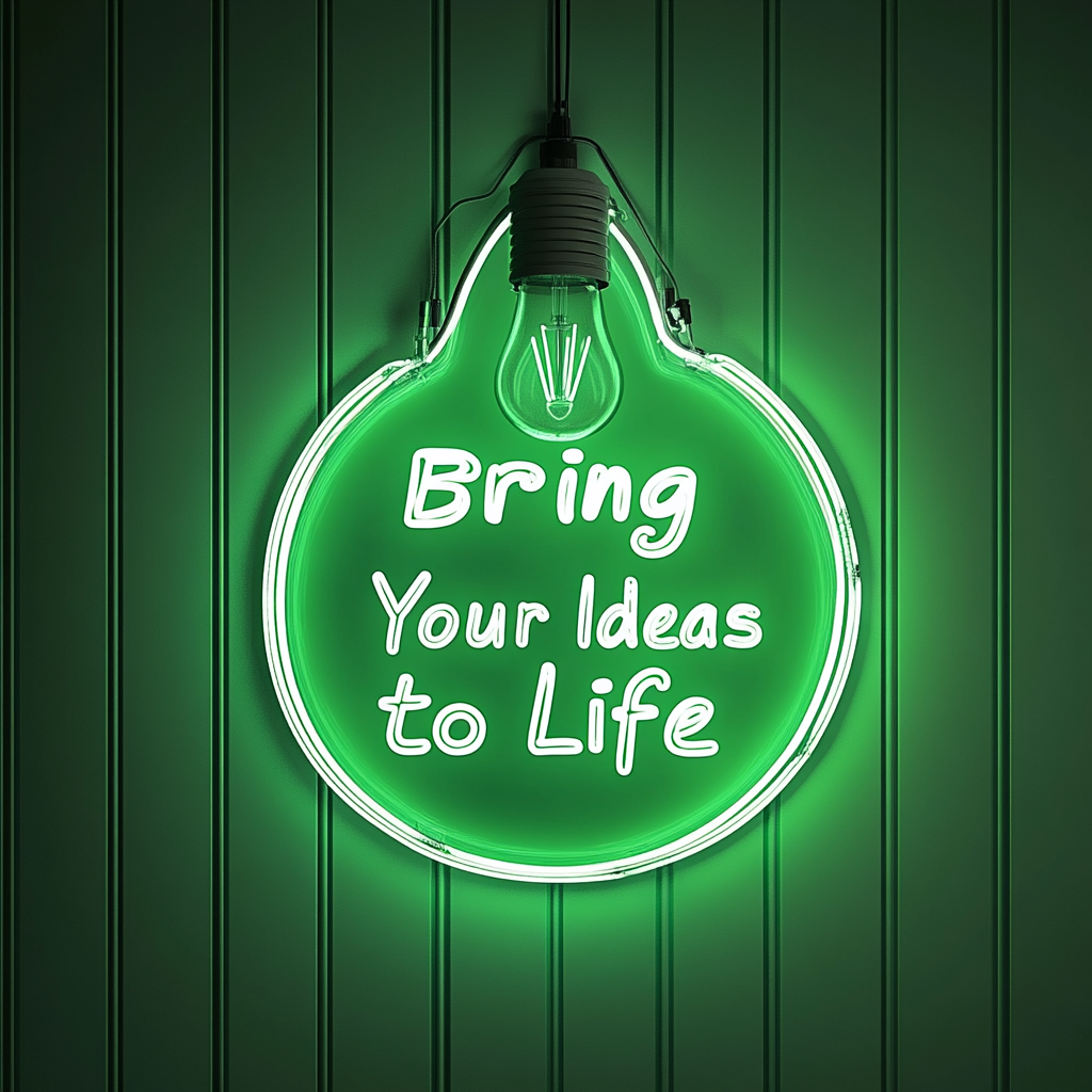 "Bring Your Ideas to Life" - Green Neon Sign, 24 Inches