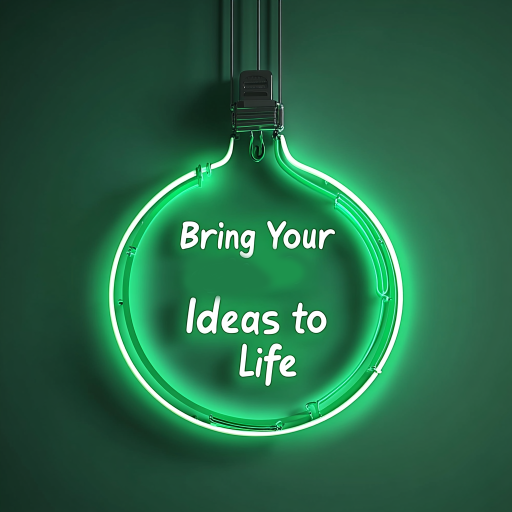 "Bring Your Ideas to Life" - Green Neon Sign, 24 Inches
