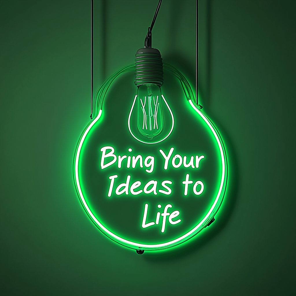 "Bring Your Ideas to Life" - Green Neon Sign, 24 Inches