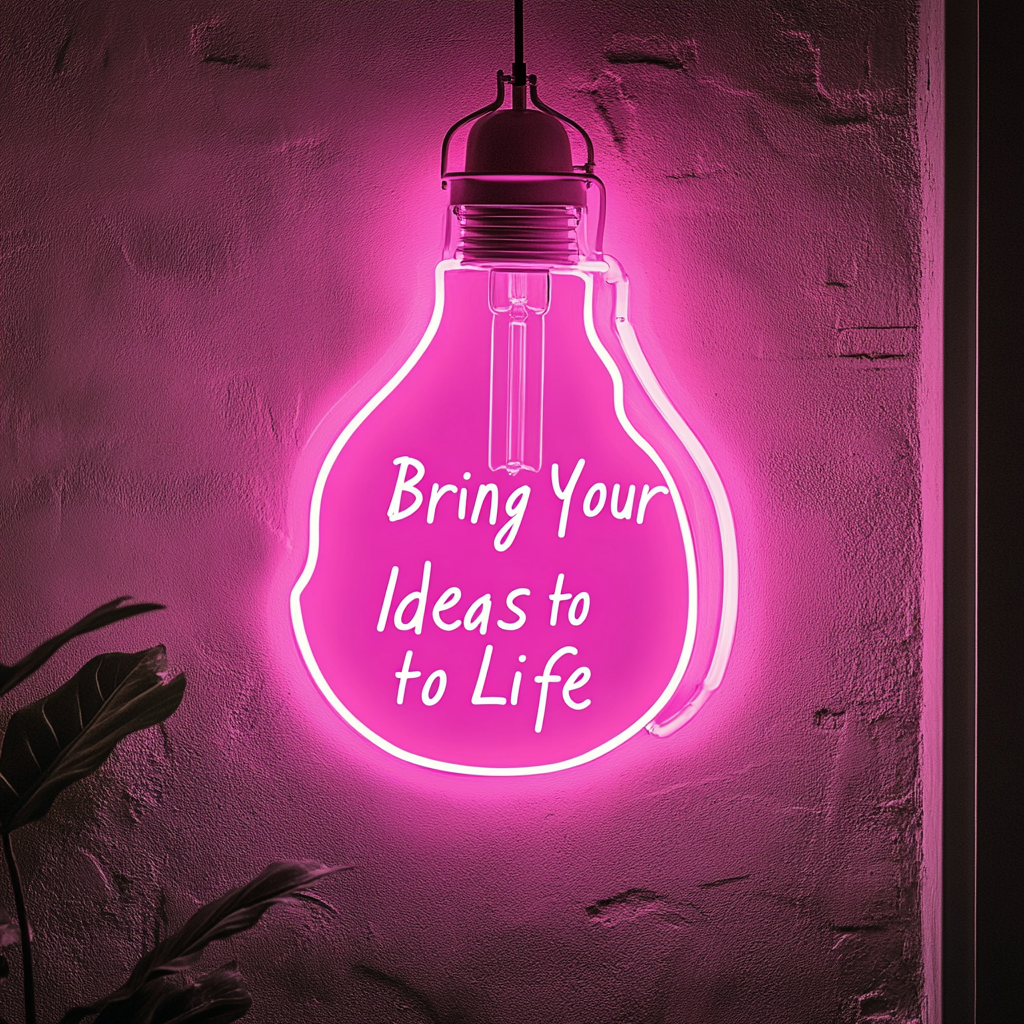 "Bring Your Ideas to Life" - Pink Neon Sign, 24 Inches