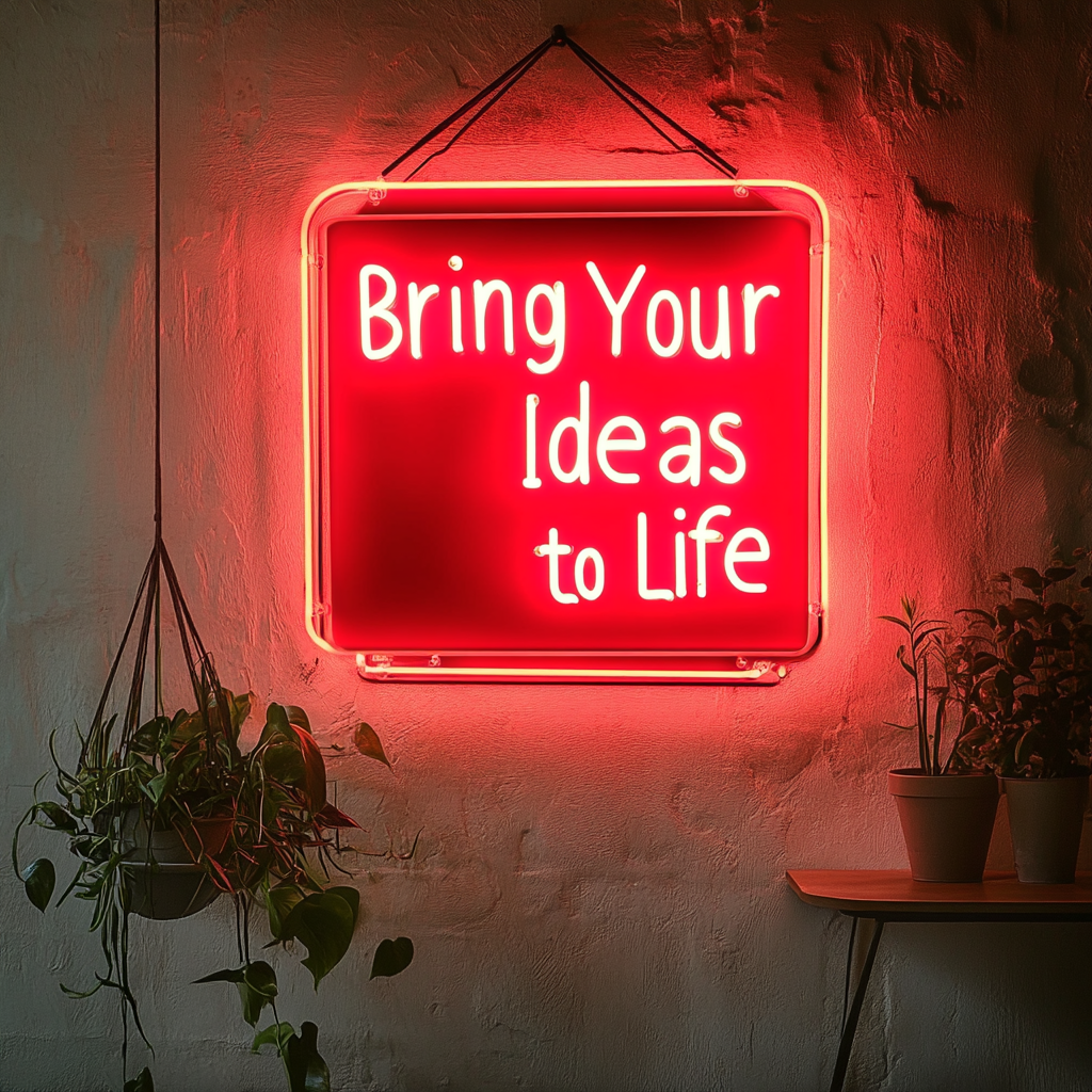 "Bring Your Ideas to Life" - Red Neon Sign, 24 Inches