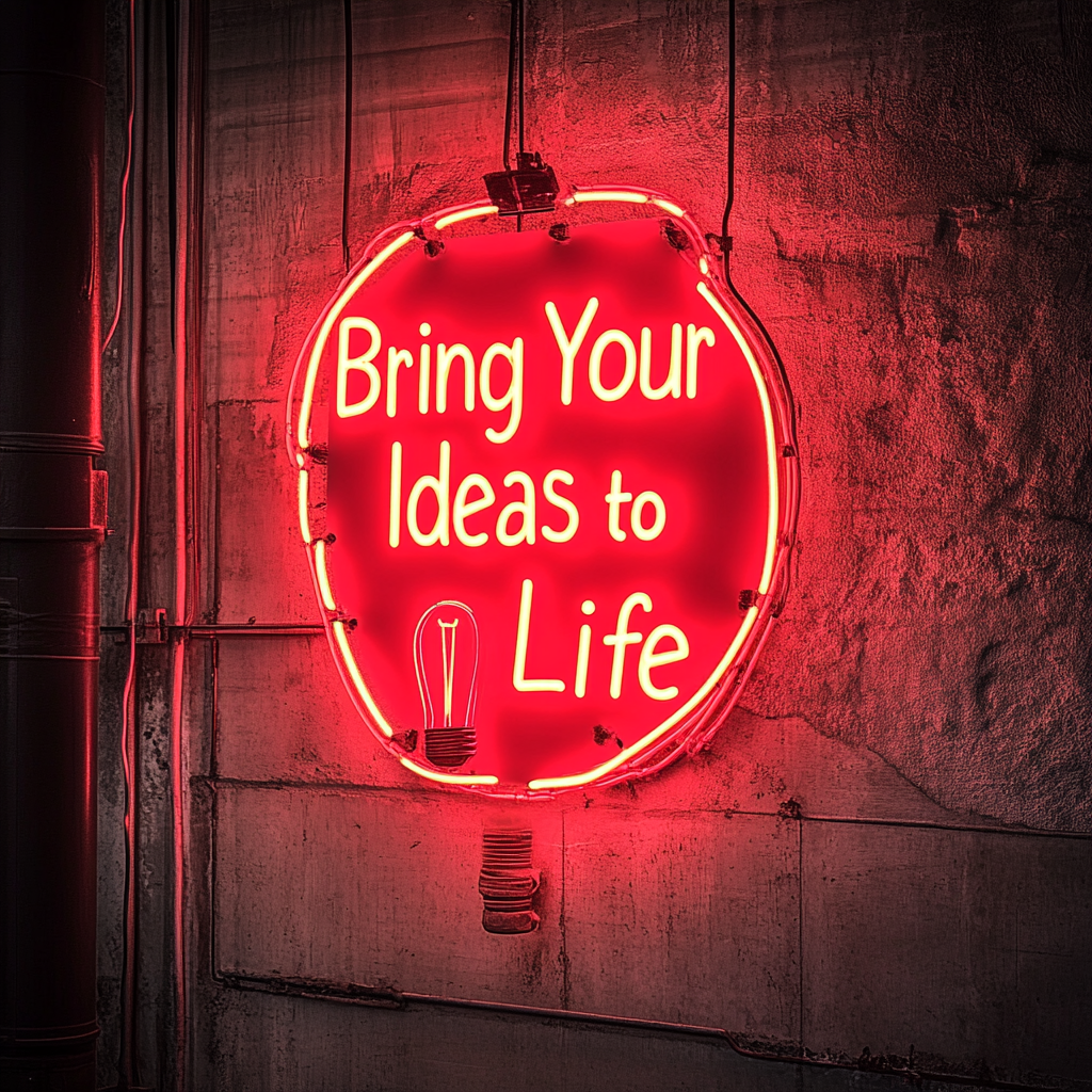 "Bring Your Ideas to Life" - Red Neon Sign, 24 Inches