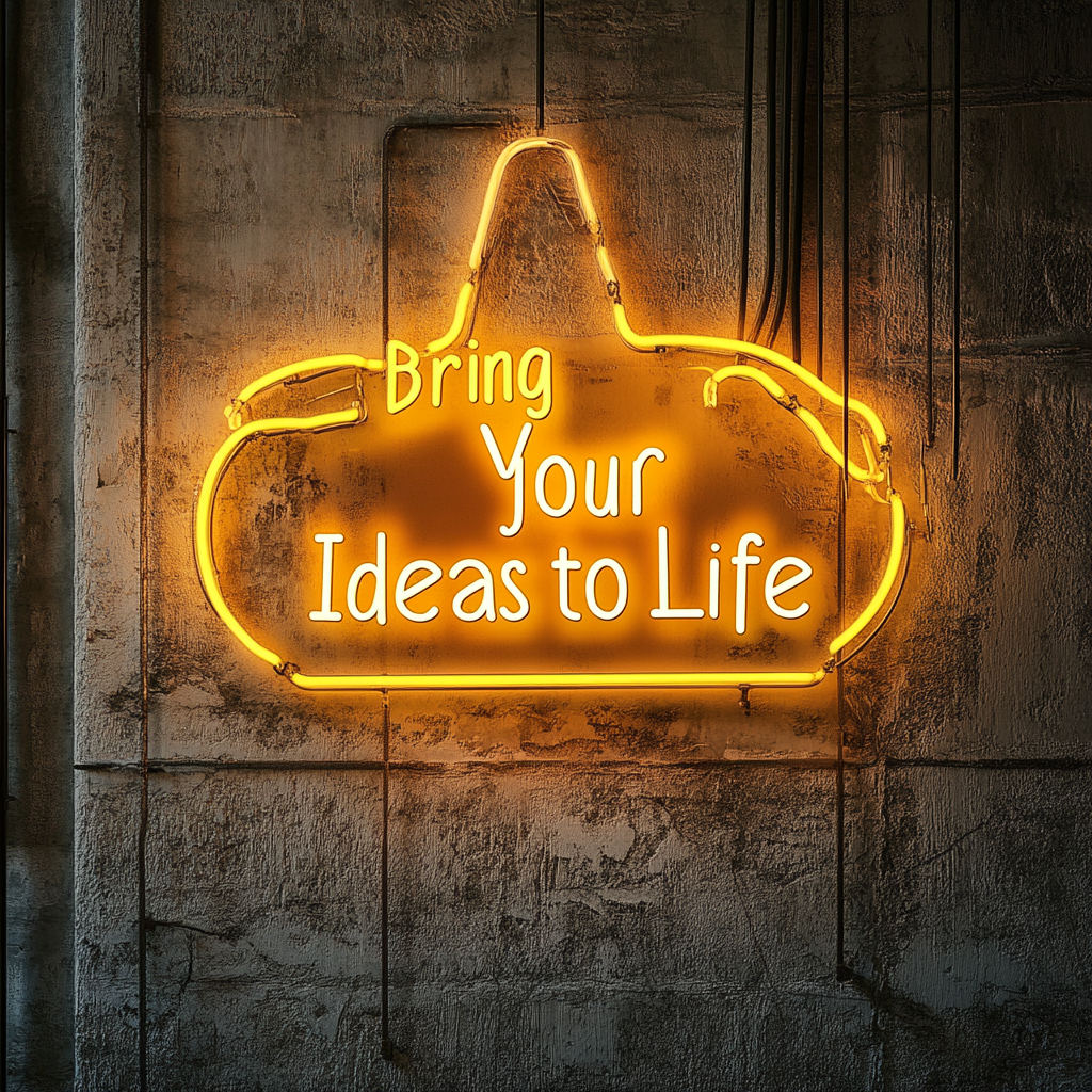"Bring Your Ideas to Life" - Yellow Neon Sign, 24 Inches