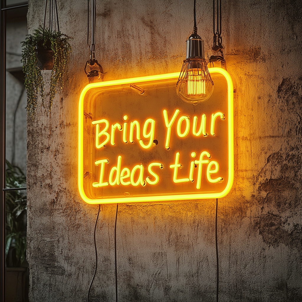 "Bring Your Ideas to Life" - Yellow Neon Sign, 24 Inches
