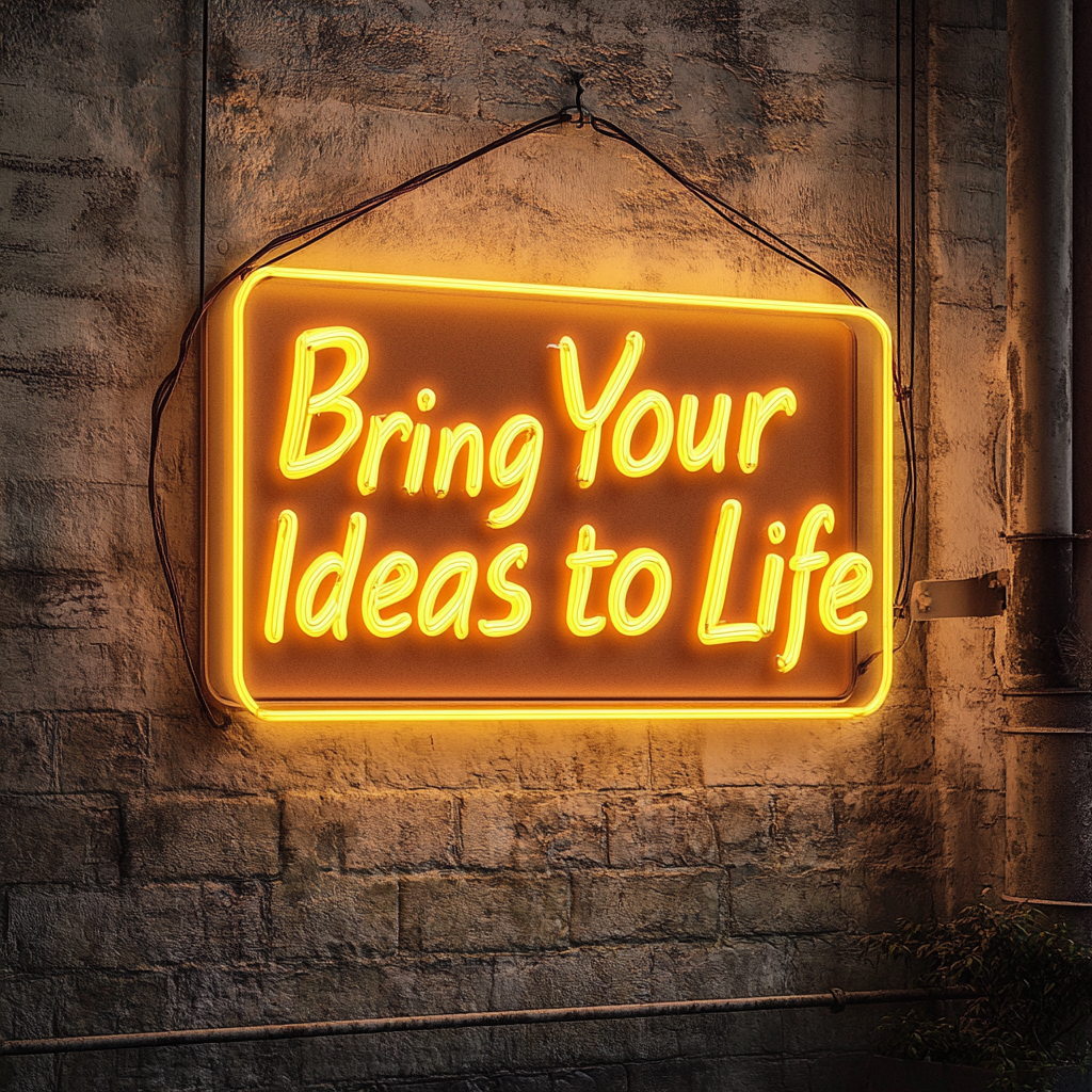 "Bring Your Ideas to Life" - Yellow Neon Sign, 24 Inches