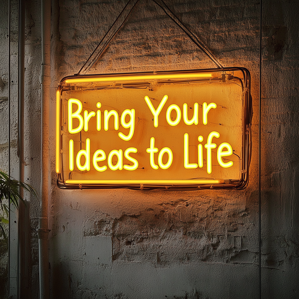 "Bring Your Ideas to Life" - Yellow Neon Sign, 24 Inches