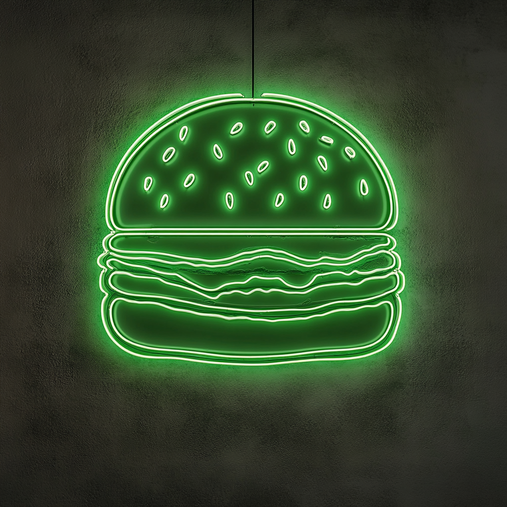 Burger - Green Neon Sign, 18 Inches