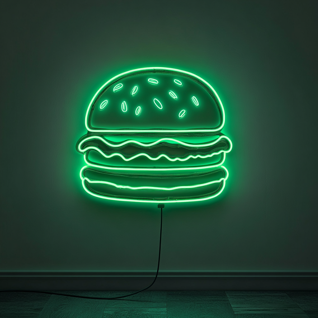 Burger - Green Neon Sign, 18 Inches